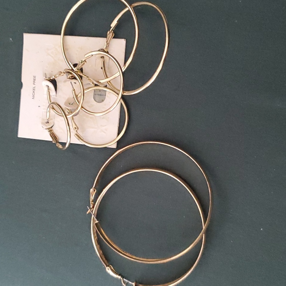 4 Pairs Gold Tone Hoops